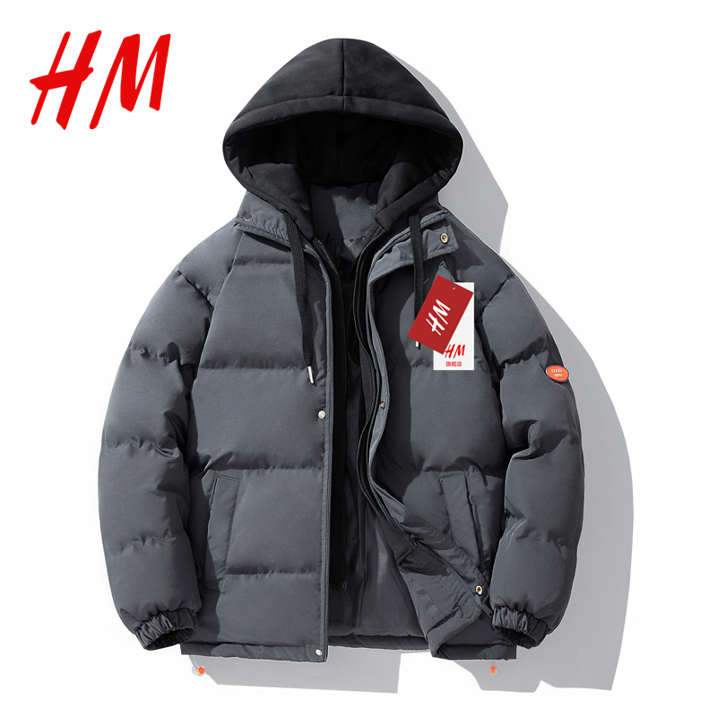 HM旗舰店官网正品假两件学生加厚保暖棉服国潮百搭大码休闲棉衣男