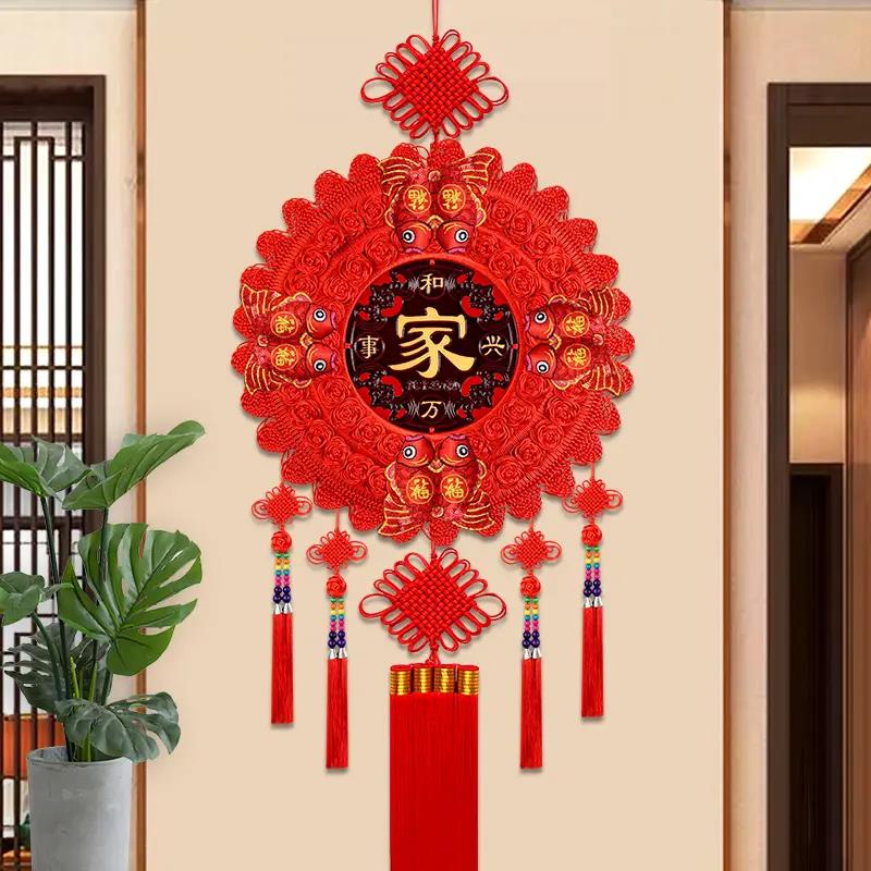 中国结新款福字挂件圆形客厅玄关电视背景墙隔断新年春节挂件装饰