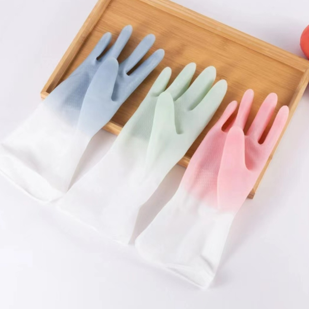 【2元包邮】家务洗碗手套双拼色厨房清洁刷洗衣服橡胶防水防滑女士