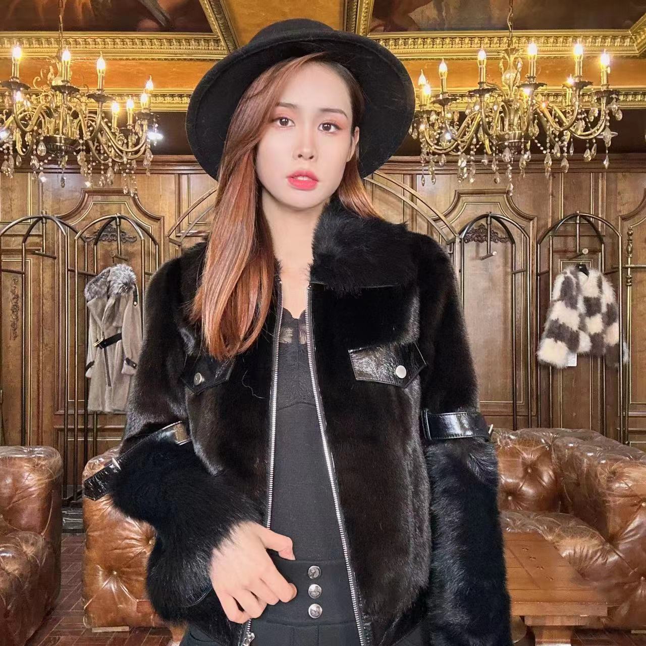 【昕昕严选】设计师款圆领宽松版型水貂外套SY21013