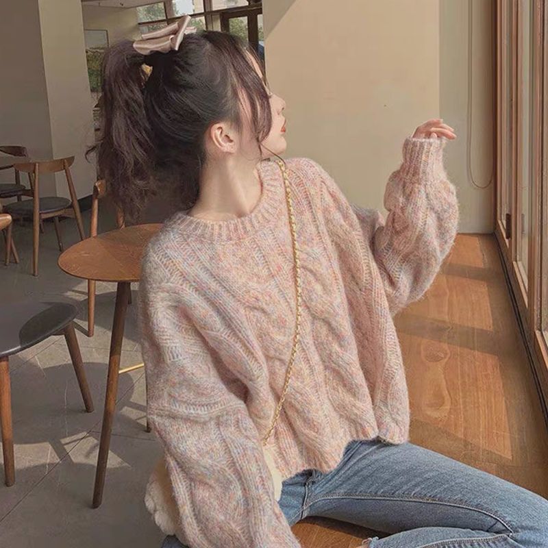学院风小清新毛衣女2023秋冬新款懒惰风套头针织衫打底衫外套上衣