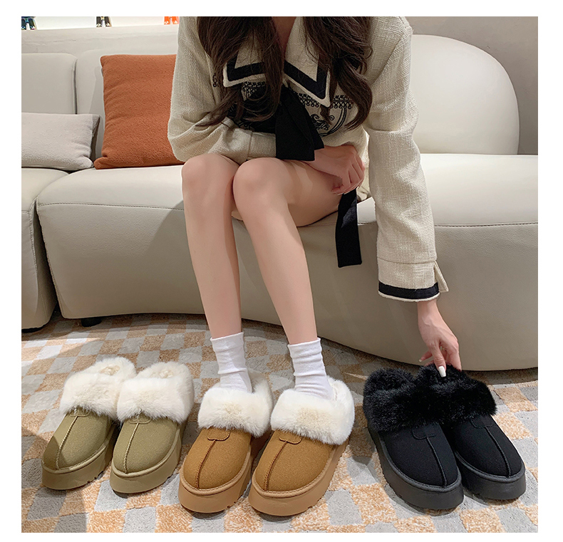 雪地靴女款2023新款冬季加绒保暖厚底时尚短筒一脚蹬棉鞋勃肯鞋