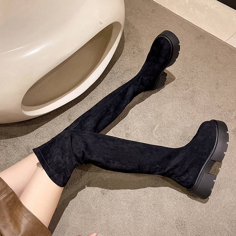 红蜻蜓牌靴子女2023新款秋冬长筒靴厚底流行时尚弹力瘦瘦靴方头过