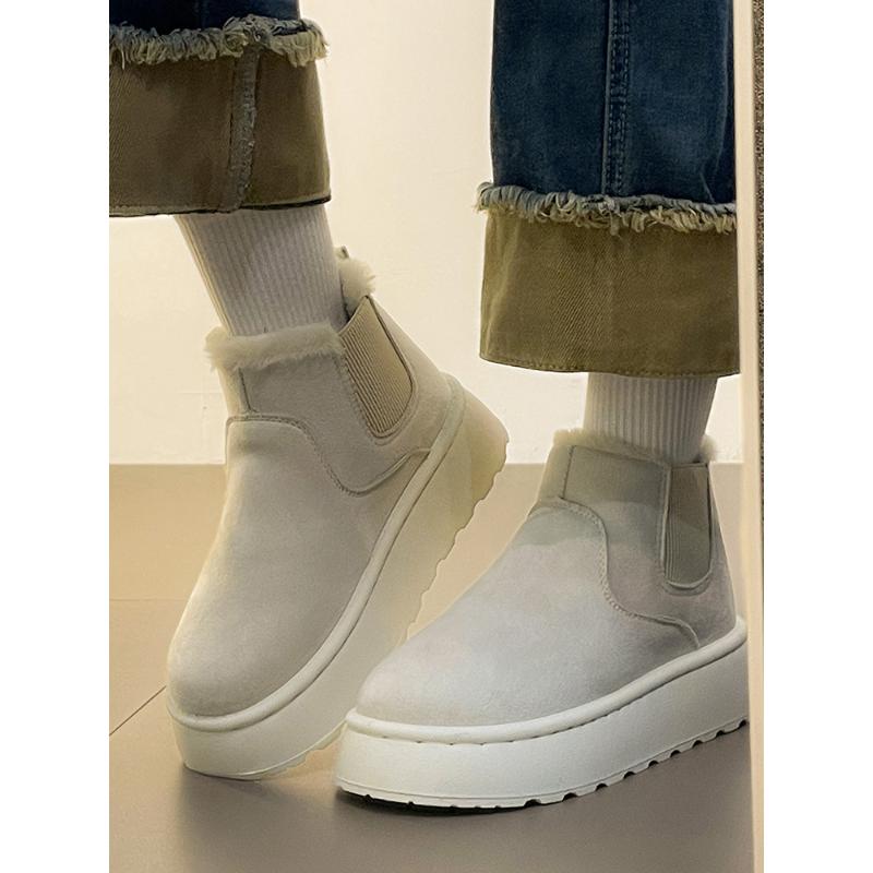 红蜻蜓牌皮毛一体雪地靴女款冬季2023新款保暖加绒加厚一脚蹬东北