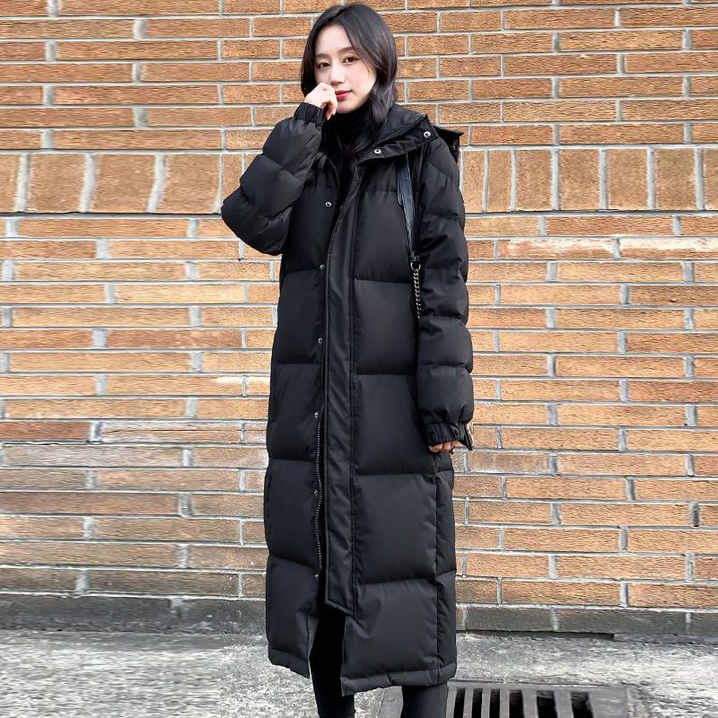 波司豋黑色羽绒服服2023年新款女冬情侣加厚长款棉袄长过膝到脚踝