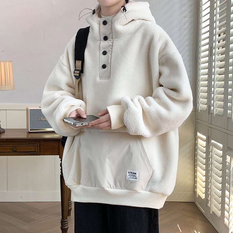 青少年摇粒绒卫衣男冬季新款加绒加厚保暖连帽卫衣初高中学生卫衣