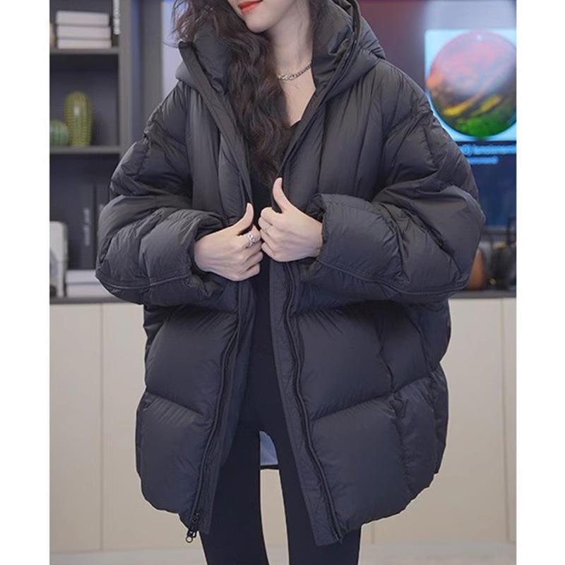 雅鹿宽松黑色羽绒棉服外套女冬季新款时尚百搭保暖美拉德棉衣连帽