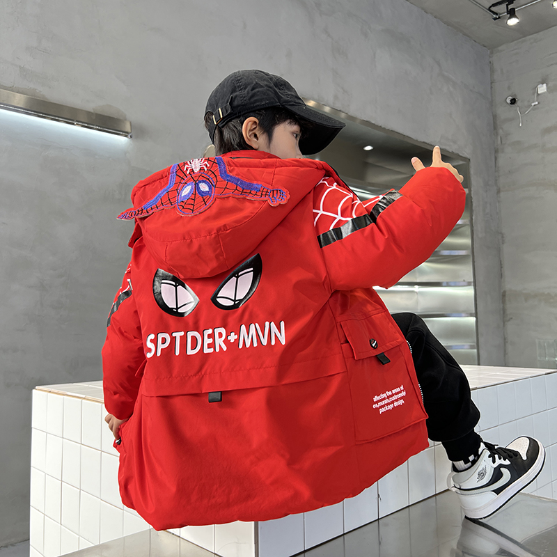 2023男童大童加厚棉衣棉服蜘蛛侠棉衣儿童外套3-12岁儿童棉衣套装