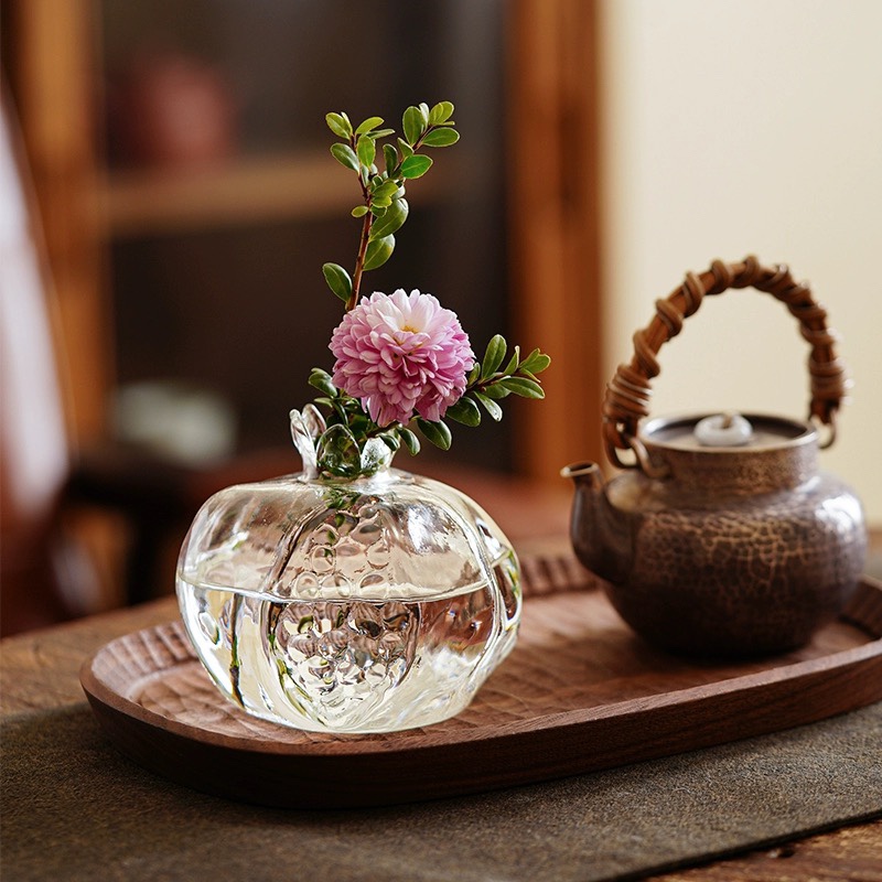 陶美集迷你小石榴花瓶水养植物玻璃手作花器创意摆件网红插花