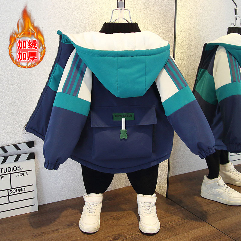 男童外套2023新款秋冬加绒加厚中大童棉袄女童网红棉服洋气派2376