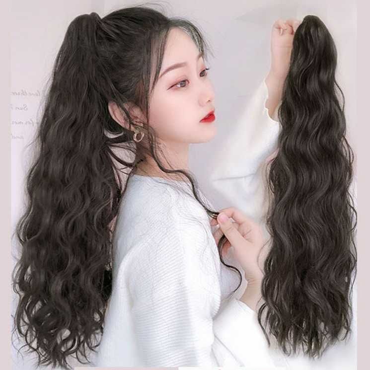 假发马尾女长卷发玉米烫自然网红抓夹式波浪扎高马尾辫子