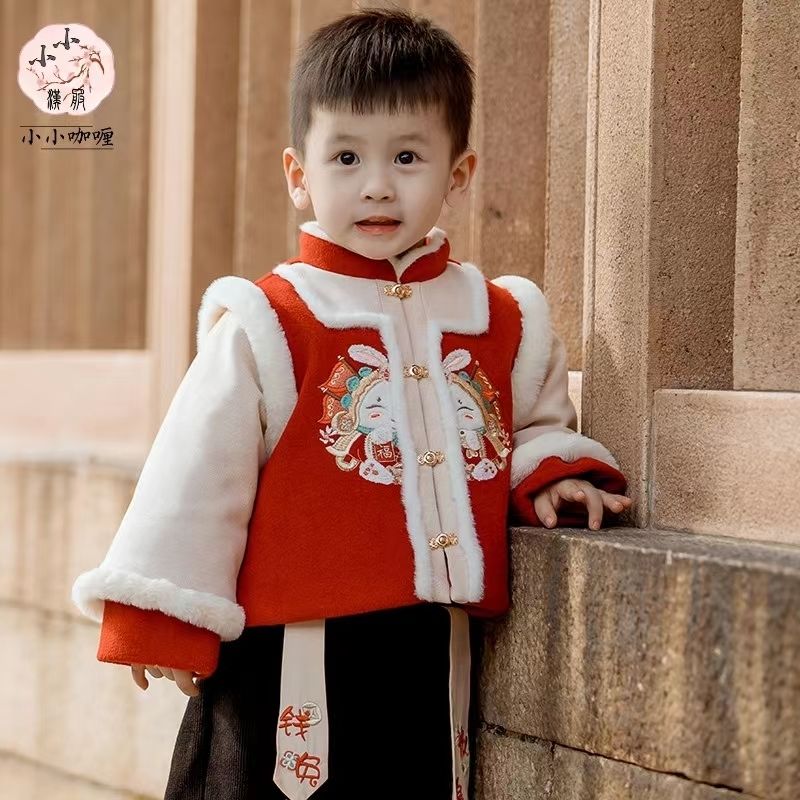 儿童拜年服套装2023新款男女宝宝公主国潮古唐装中国风加厚幼儿园