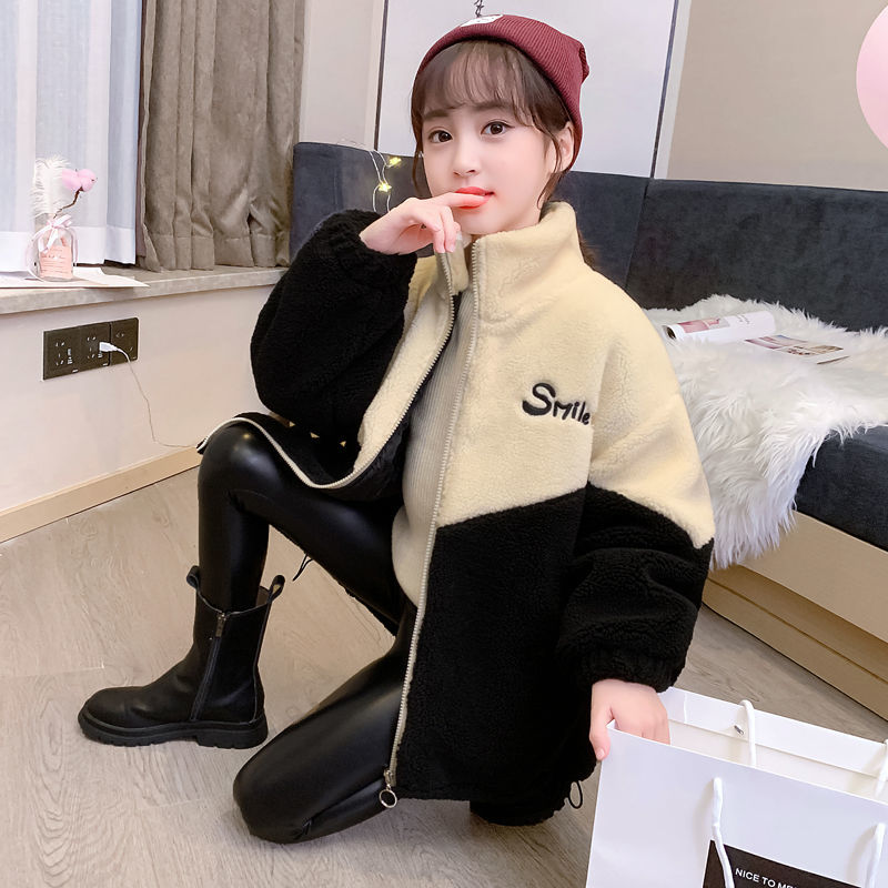 童装潮款Y女童外套秋冬新款羊羔绒女孩毛毛衣十岁大童加绒加厚洋
