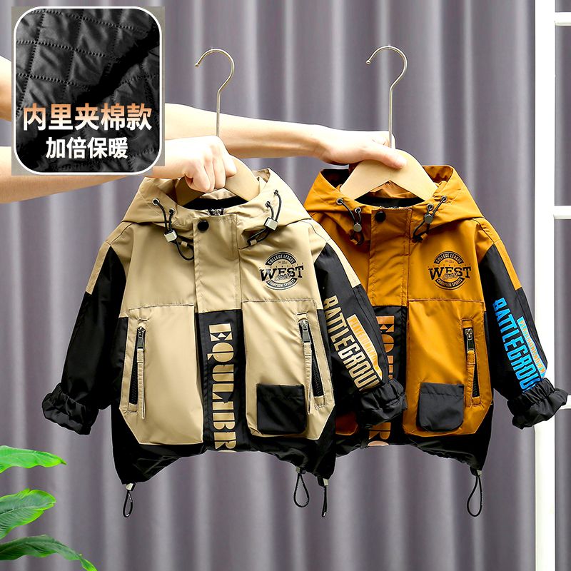 男孩潮流韩版休闲夹克秋冬新款防水冲锋衣儿童户外登山服夹棉外套