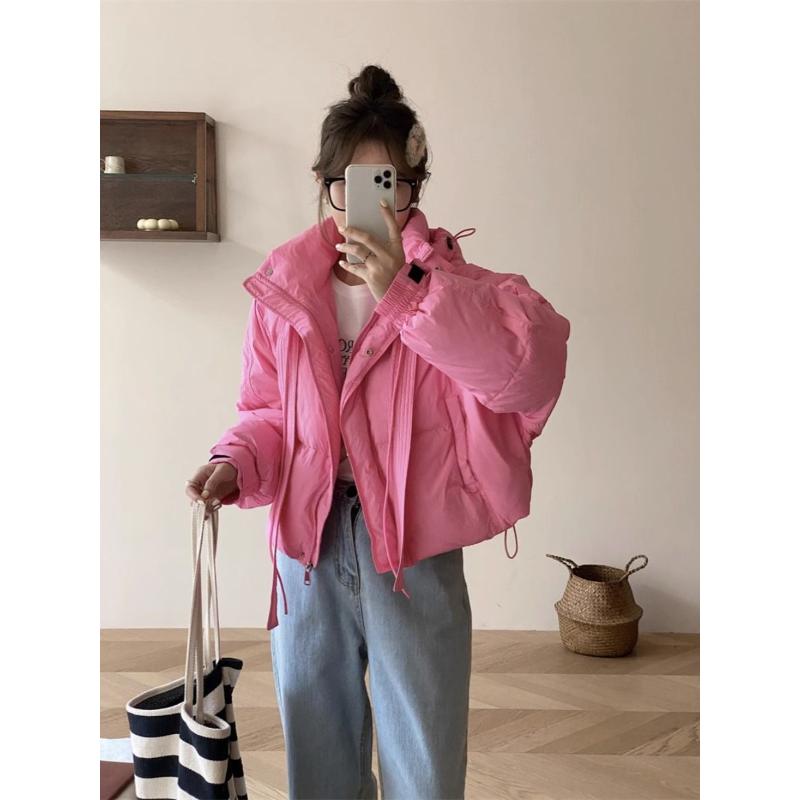 反季清仓2023冬季新款白鸭绒羽绒服女高腰短款宽松韩版连帽加厚WW