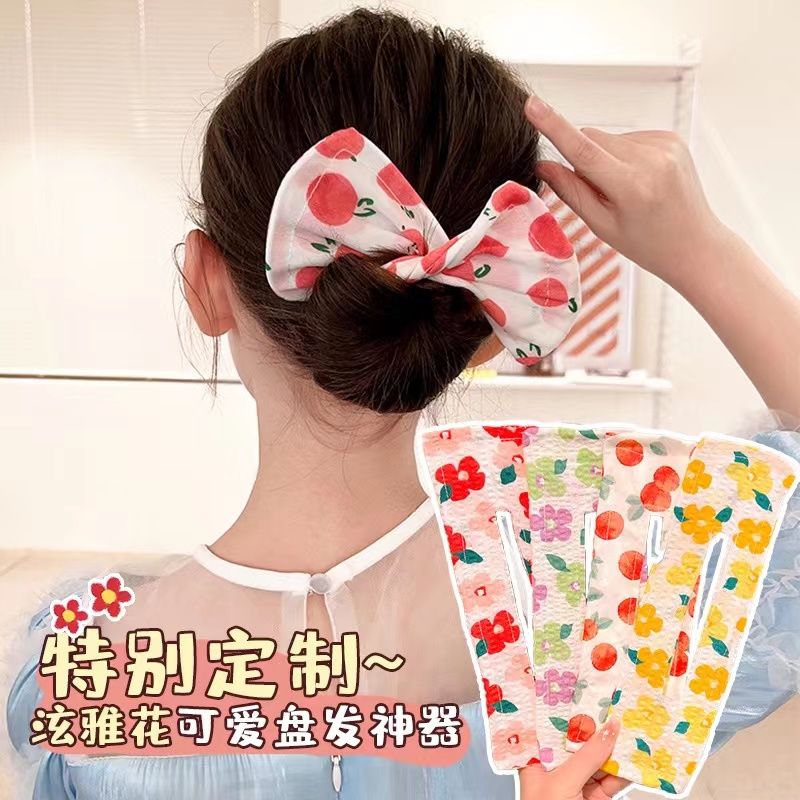新款女孩儿童网红同款丸子头蝴蝶结懒人发饰魔术扭扭夹盘发器儿童