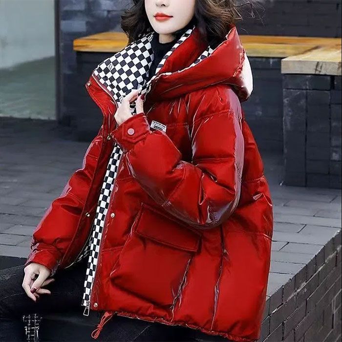 波登司羽绒服白鸭绒新款爆款亮面免洗羽绒女士女款季韩版格子袄宽