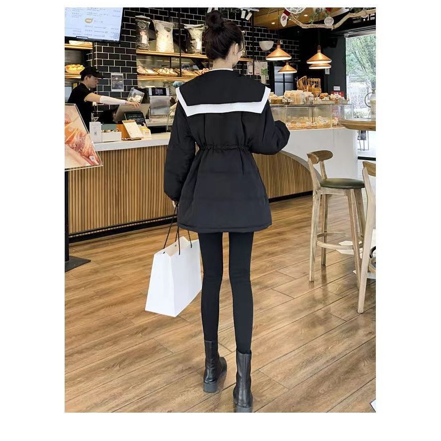 棉袄学院风娃娃领拼色棉服女2023冬季新款收腰显瘦保暖洋气外套潮
