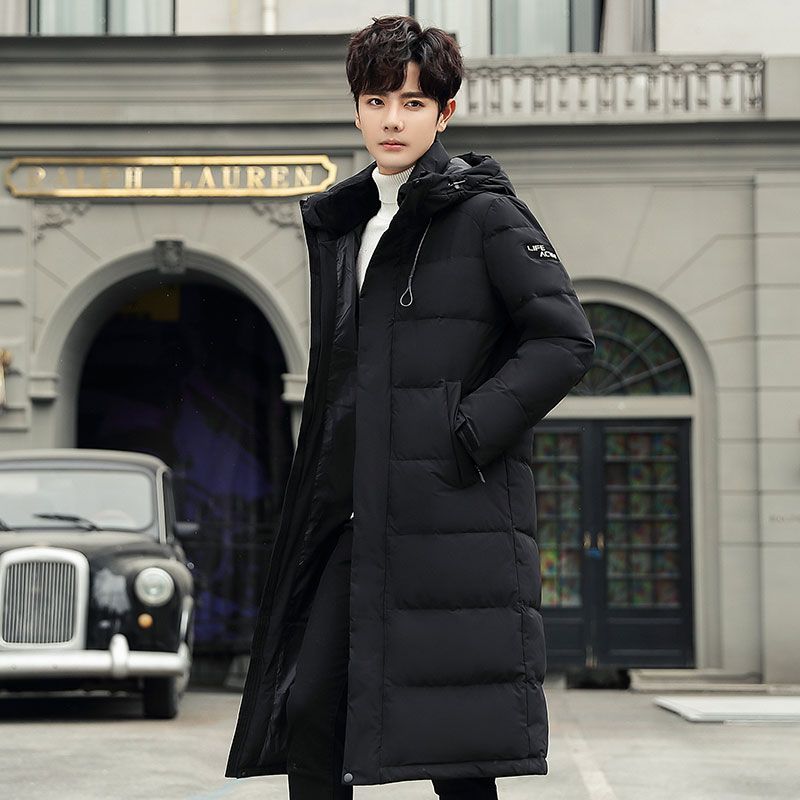 反季清仓羽绒服男士长款过膝加厚青少年韩版保暖白鸭绒外