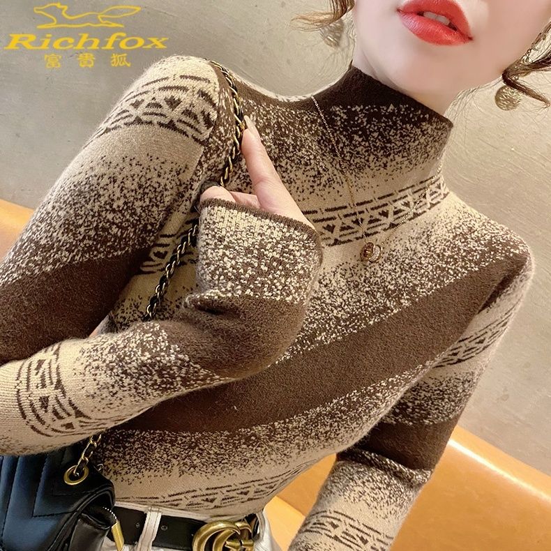 啄木鸟秋冬季新款外穿半高领针织衫女洋气时尚毛衣爆款打底衫内