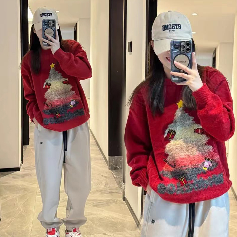 孕妇装新款加厚网红孕妇上衣圣诞款韩版宽松休闲大版红色孕妇毛衣