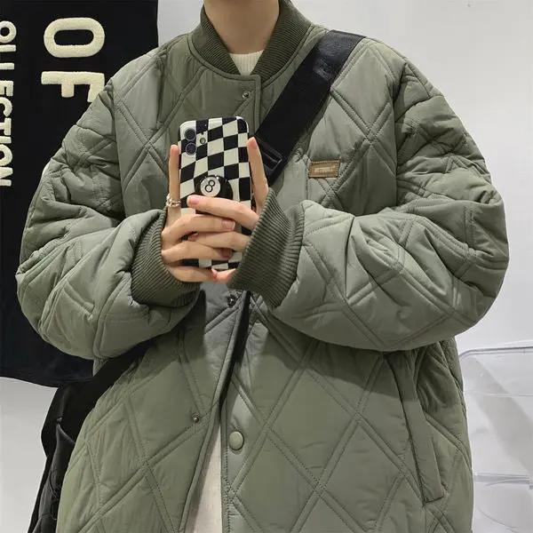 【小扬哥推荐】日系菱形格棒球棉服男冬季加厚棉袄美式潮牌棉衣高
