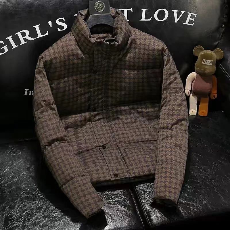 鸭鸭外套秋冬款男韩版潮牌立领羽绒服轻便高级感千鸟格男士加厚外