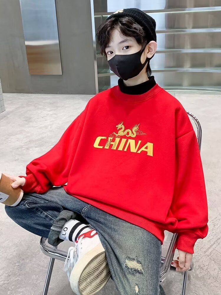 Q1546童装男童加绒休闲卫衣2024儿童冬季新年宝宝打底萱萱家童装