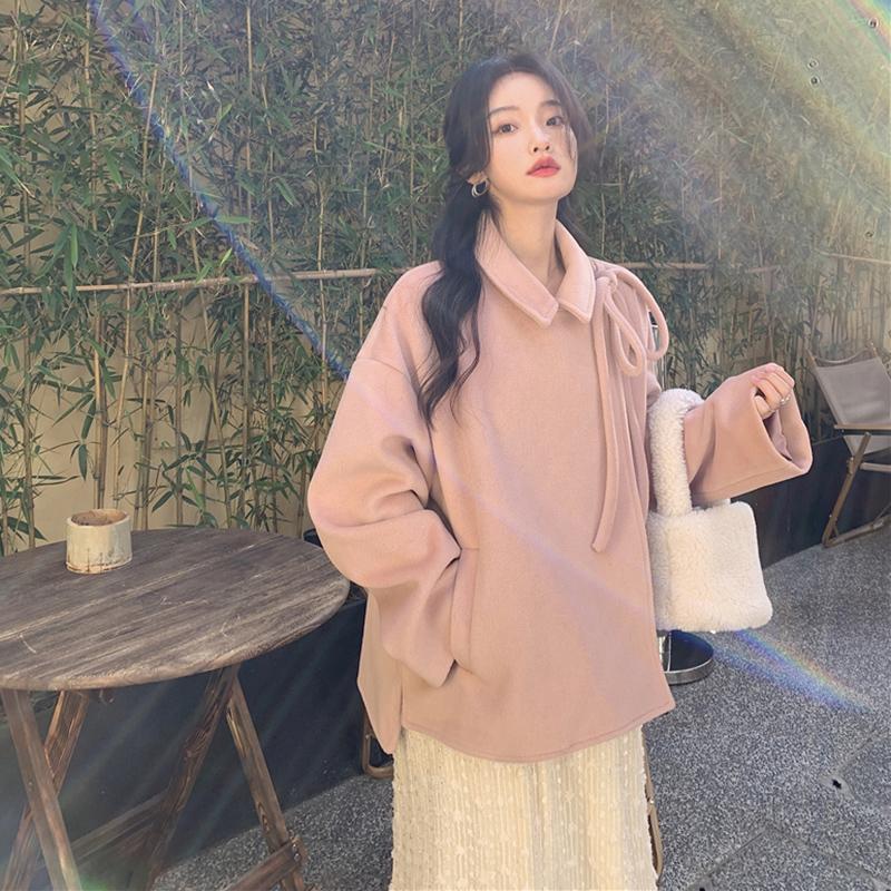 300斤大码女装小众设计感绑带双面绒大衣新款温柔气质毛呢外套潮