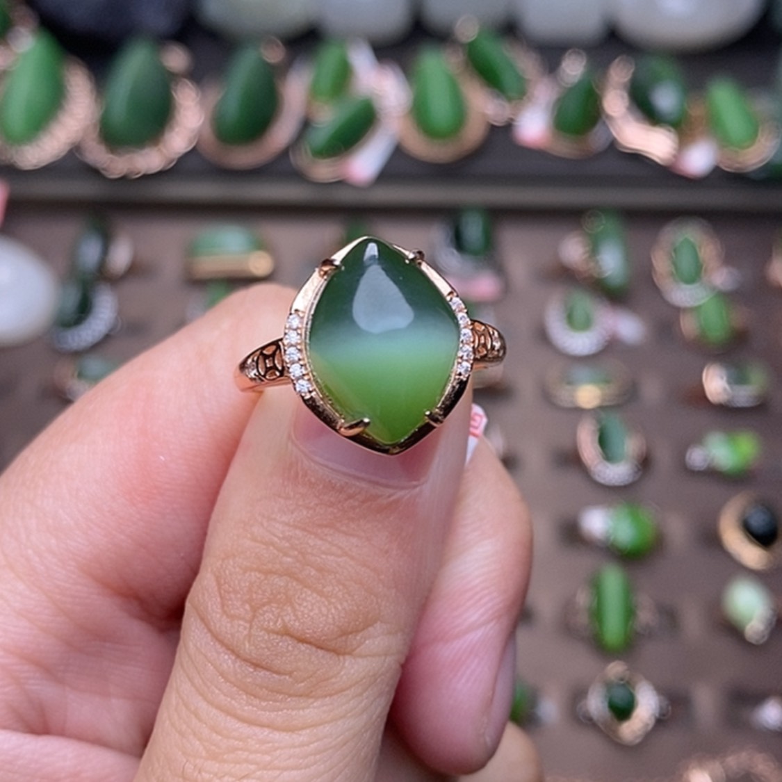 【闪购商品】和田玉（碧玉）戒指银S925镶嵌越**好