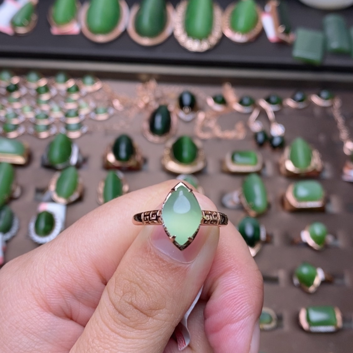 【闪购商品】和田玉（碧玉）戒指银S925镶嵌囧*