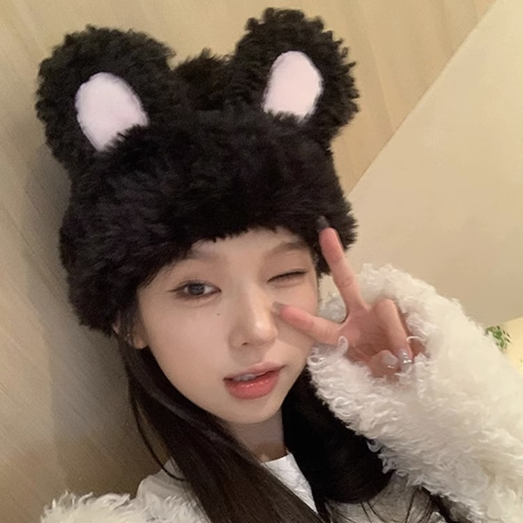 韩版可爱甜美兔耳朵雷锋帽毛绒保暖加厚防寒百搭护耳帽时尚针织帽