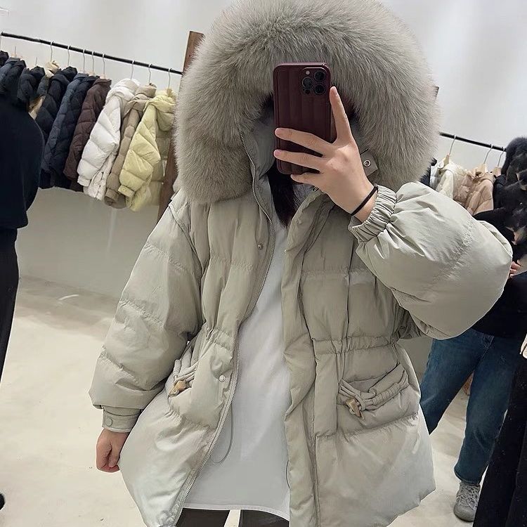 超大真狐狸毛领羽绒服女2023新款韩版宽松收腰显瘦小个子保暖
