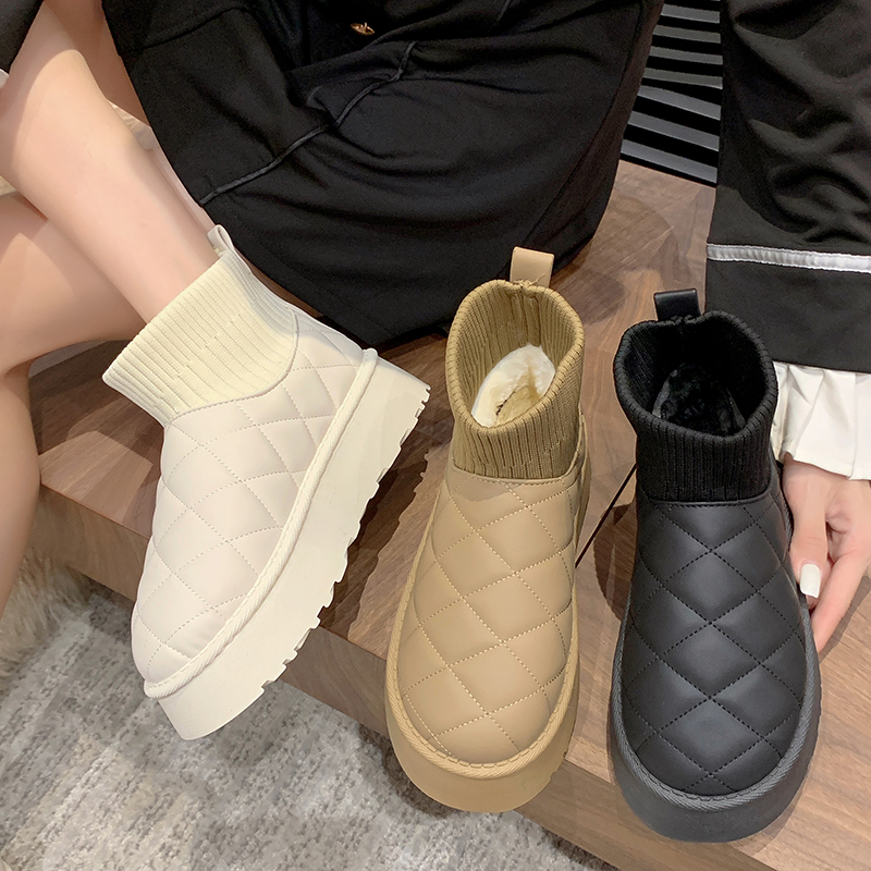 潮牌女鞋仙女风雪地靴女2023新款冬季加绒保暖短筒袜子鞋厚底增高