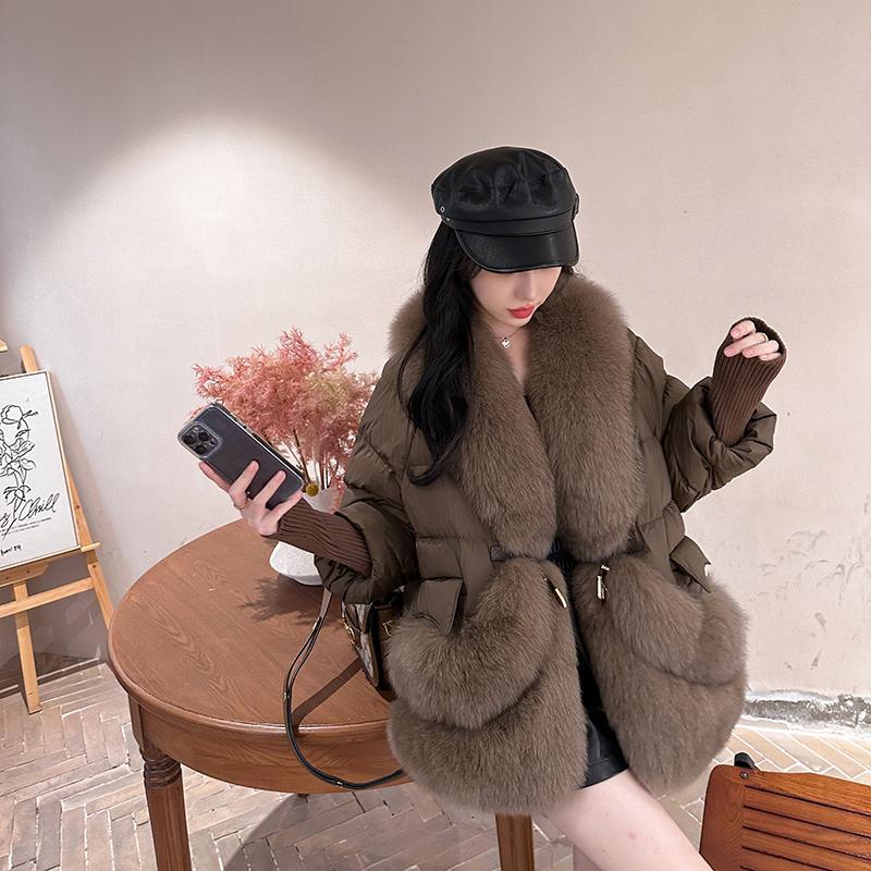 勿拍！没货鹅绒羽绒服2023新款狐狸毛皮草外套女宽松减龄保暖拼