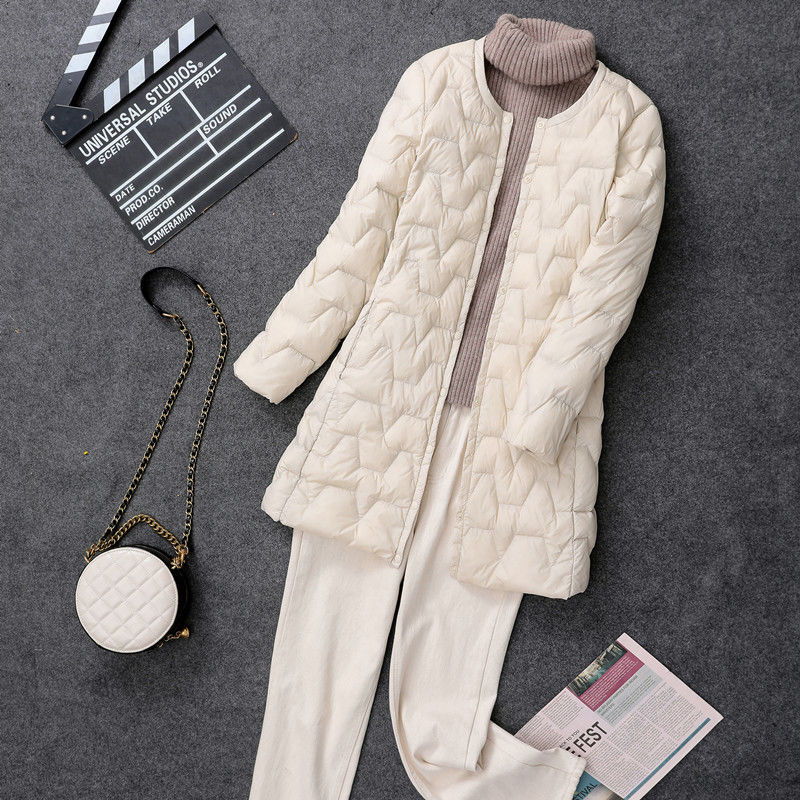 2023秋冬新款轻薄羽绒服女无领中长款外套内搭轻便圆领内胆