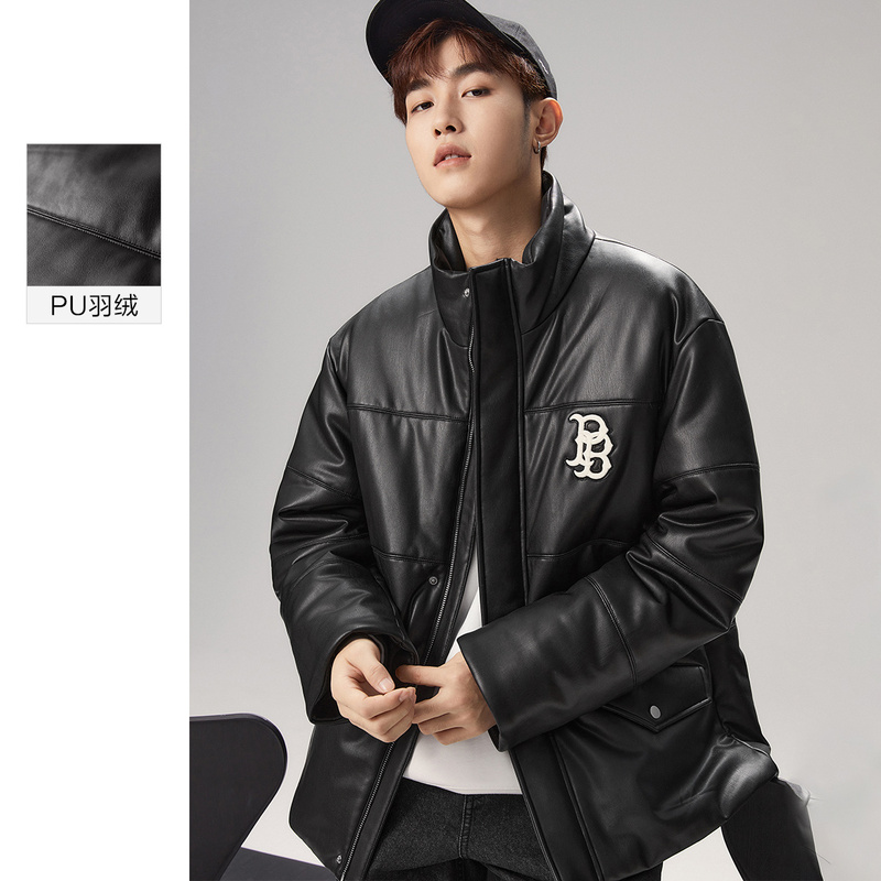 PEACEBIRD/太平鸟立领软PU棉服年冬季新款保暖加厚棉衣BWABC4A30