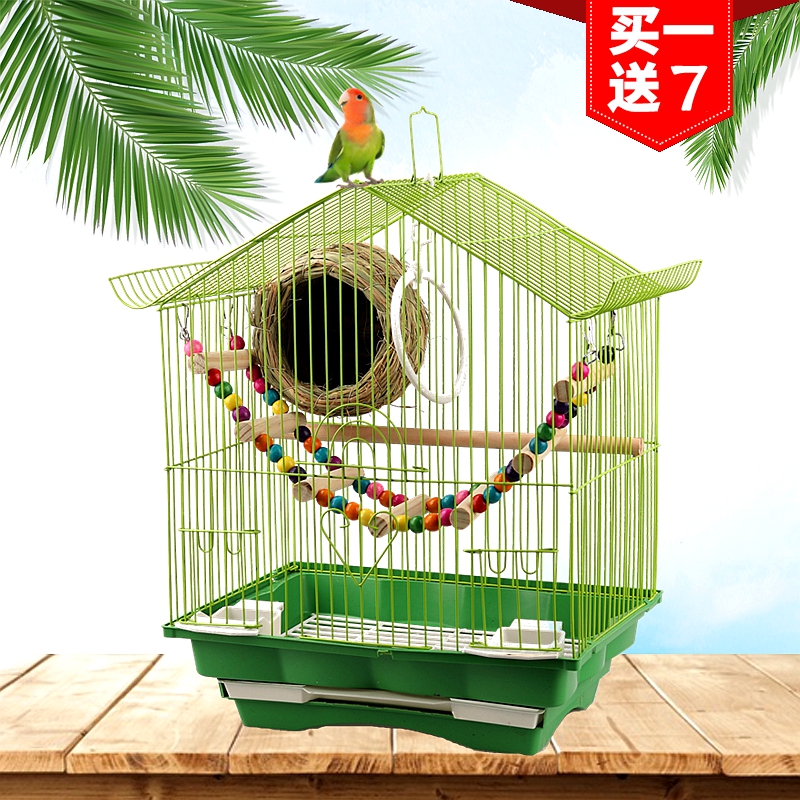 虎皮鹦鹉鸟笼子绣眼牡丹文鸟大号别墅小型家用金属房顶造型观赏笼