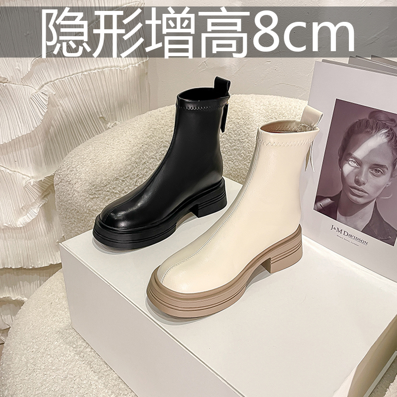 红蜻蜓牌马丁靴女真皮秋冬新款小个子内增高厚底单靴子33小码短筒