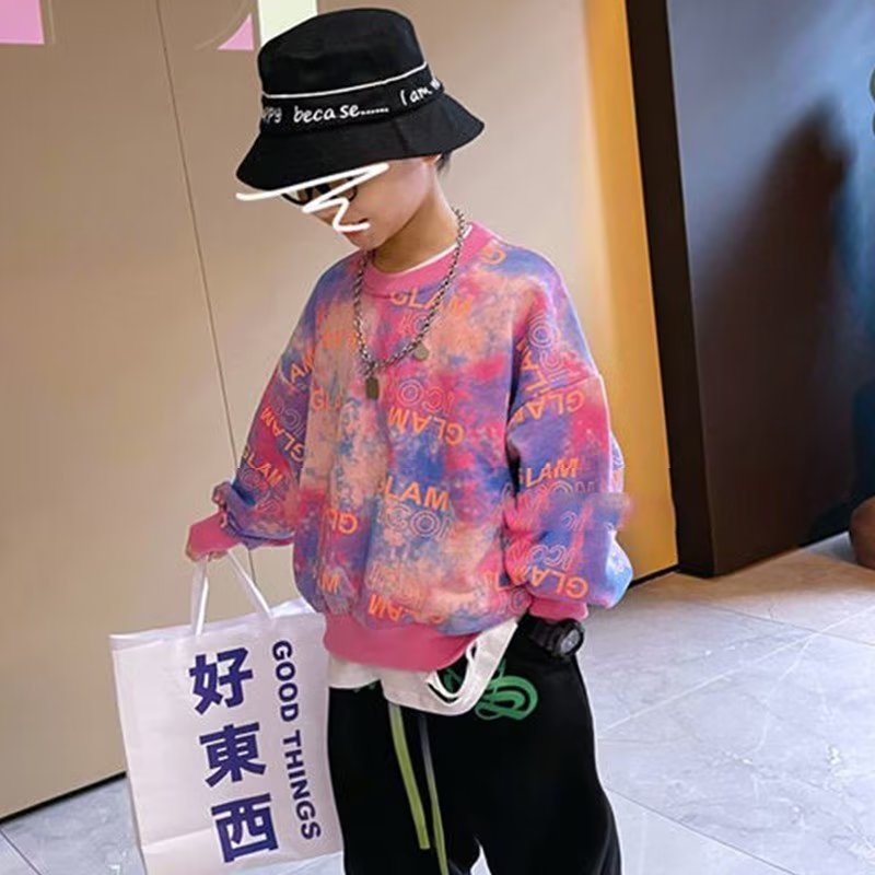 男童卫衣炸街2023春秋新款洋气时髦套童装中小童男孩圆领长袖