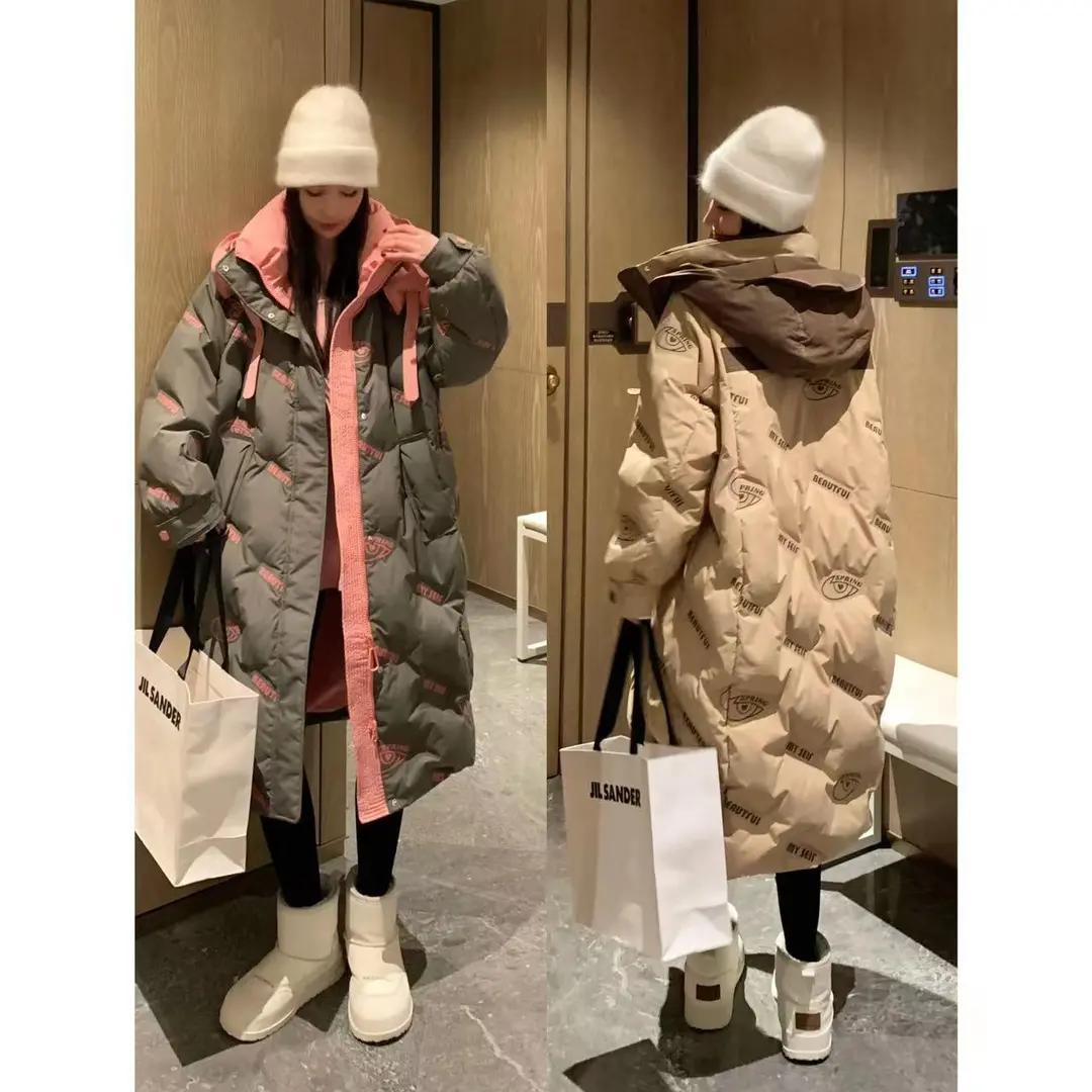 重工艺保暖羽绒服冬季加厚长款面包连帽小众高级韩系假两件羽绒棉