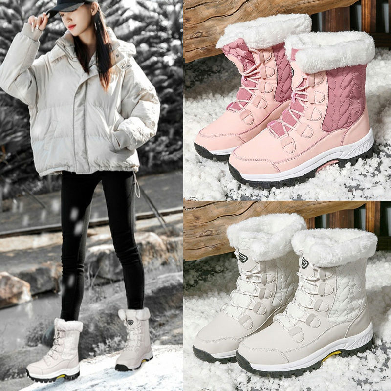 金亿莎高帮棉靴冬季户外雪地靴女厚底增高中筒加绒加厚保暖棉鞋女
