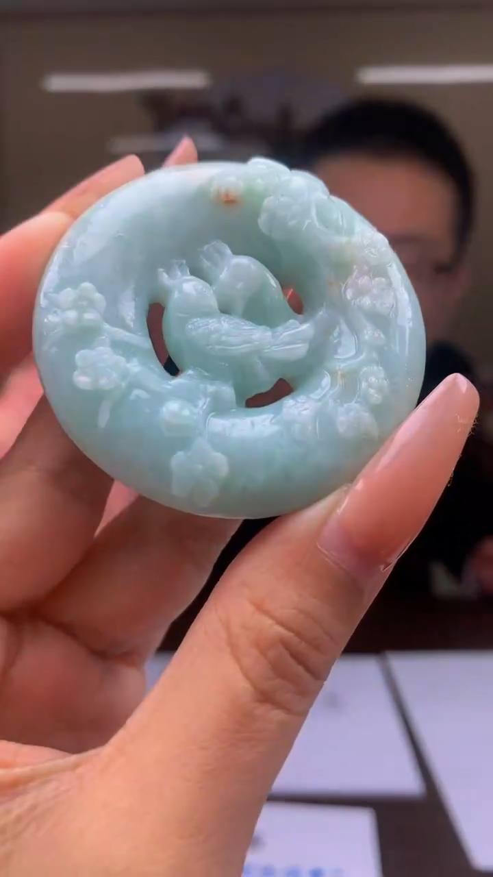 【闪购商品】定制翡翠未镶嵌4829kx-毛货18吊坠花鸟