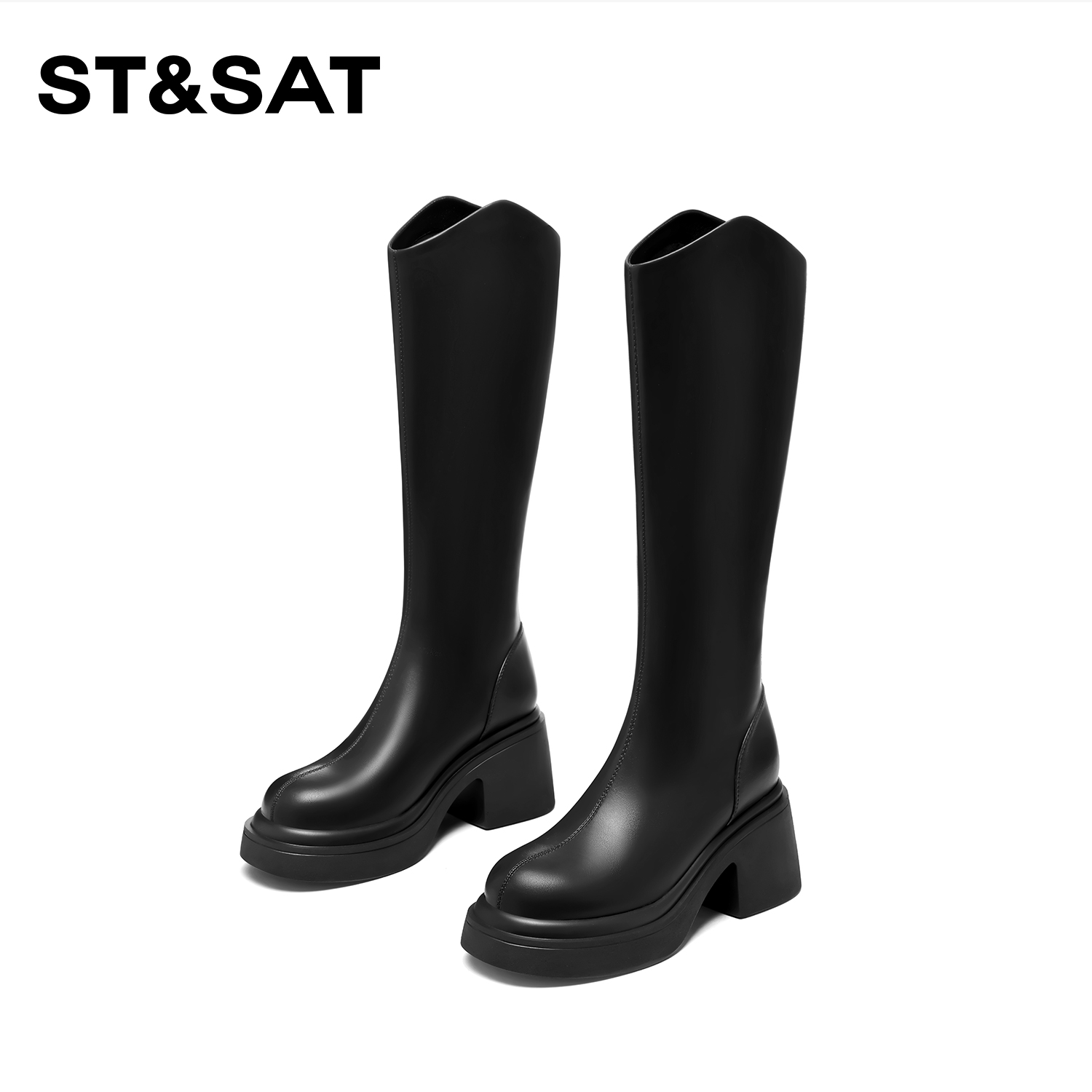 St&Sat/星期六时装靴女2023秋冬新款时尚潮流百搭厚底增高长筒靴