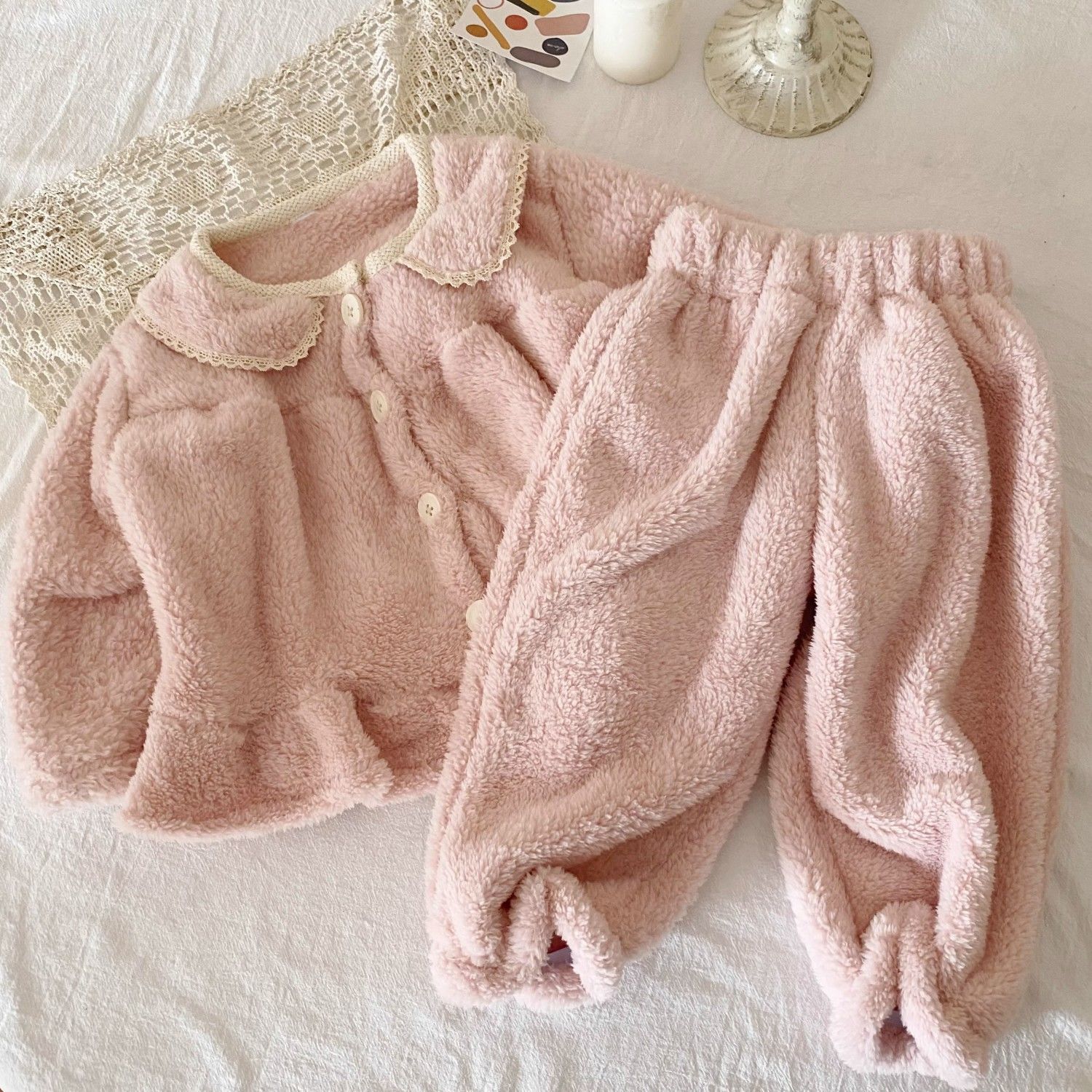 女童加绒加厚睡衣公主居家套装女宝宝家居服珊瑚绒秋冬保暖外穿潮