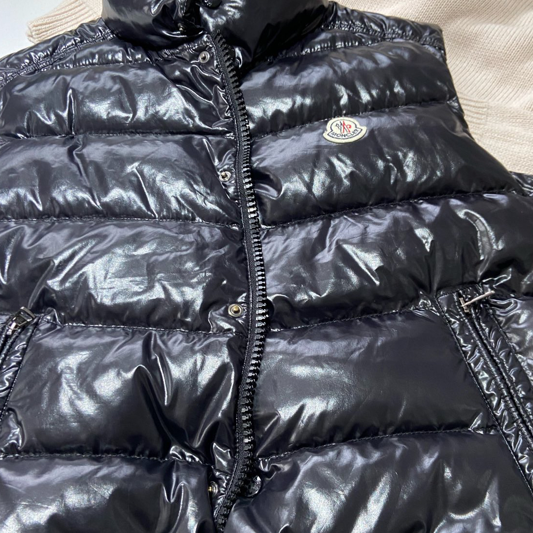Moncler Tib黑色亮面徽标羽绒马甲/3码/99新/13721