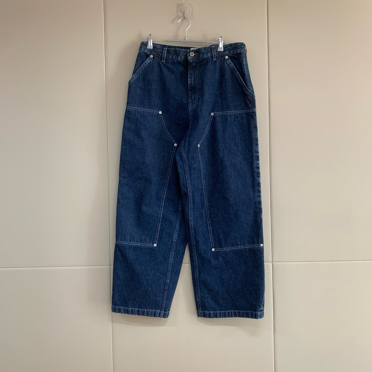 Loewe蓝色皮牌logo裤腿牛仔裤/48码/99新/15022