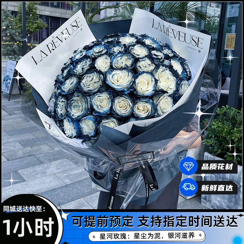 新款星河星空玫瑰花束鲜花速递全国同城配送生日表白礼物送男女友