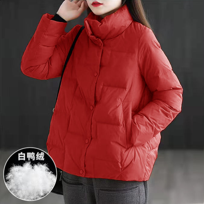 波登司白鸭绒羽绒服女短款韩版宽松立领2023冬季新款冬装文艺女装