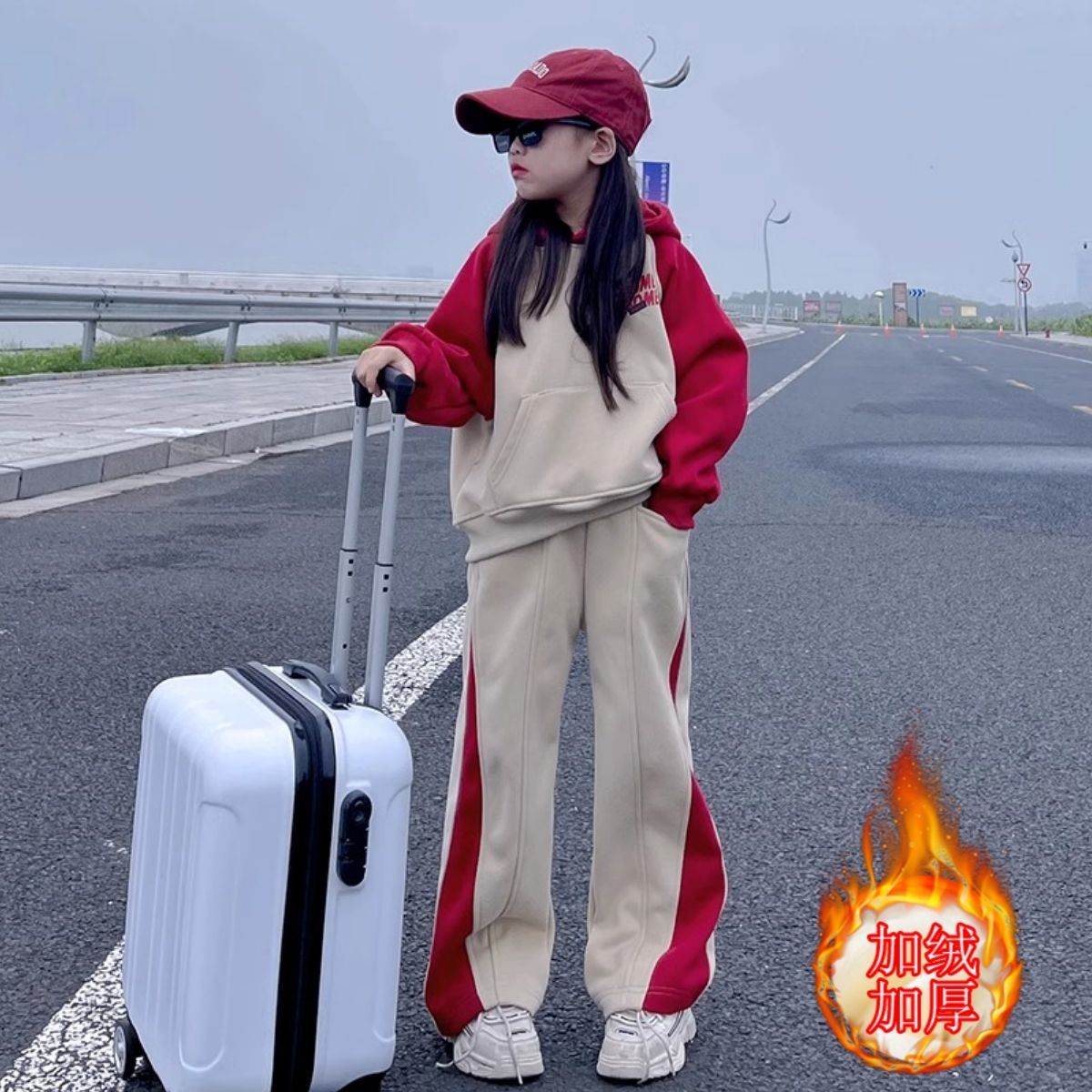 女童加绒套装秋冬款2023新款儿童冬装时髦洋气女大童运动加厚卫衣